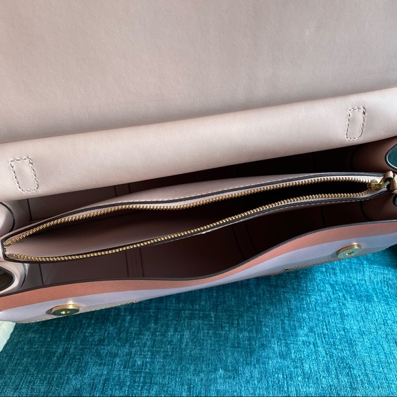 Tory Burch Block-T Degrade Vachetta Fresh Melon Leather Shoulder Strap Satchel - Picture 11 of 16